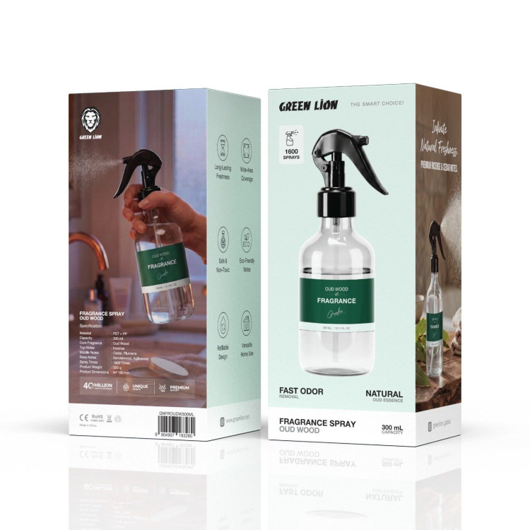 اسپری خوشبو کننده گرین لاین Oud Wood حجم ۳۰۰ میلیلیتر با رایحه چوب صندل