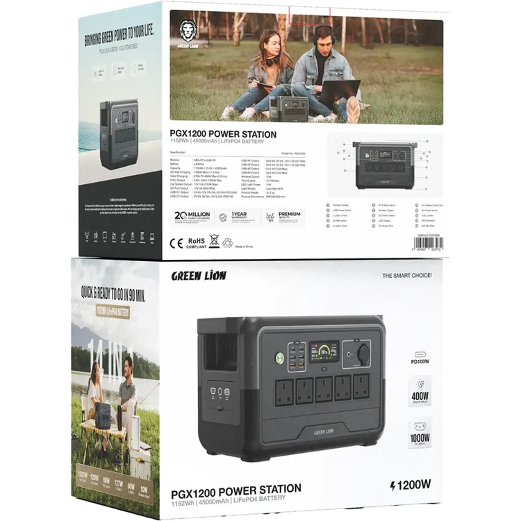 پاور استیشن Green Lion PGX1200 | توان ۱۲۰۰ وات، ظرفیت ۳۶۰۰۰ میلیآمپرساعت